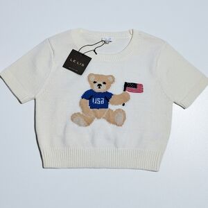 ✨ LELIS Collection Knit Sweater – Teddy Bear USA Graphic ✨